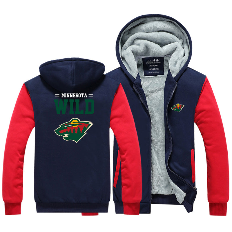 Minnesota Wild Jackets Hockey Team  Unisex Lined Hoodie Fleece Sweatshirt Full Zipper Hooded Thicken Jacket  Asian Size