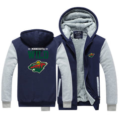 Minnesota Wild Jackets Hockey Team  Unisex Lined Hoodie Fleece Sweatshirt Full Zipper Hooded Thicken Jacket  Asian Size