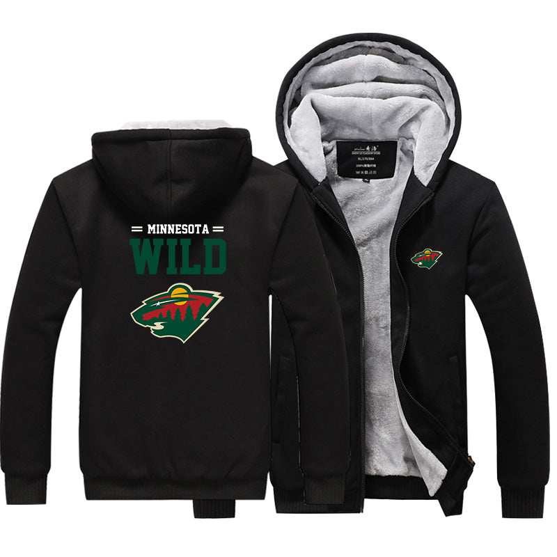 Minnesota Wild Jackets Hockey Team  Unisex Lined Hoodie Fleece Sweatshirt Full Zipper Hooded Thicken Jacket  Asian Size
