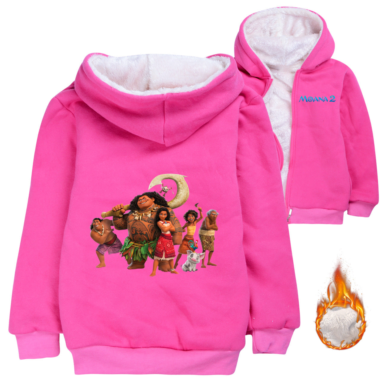 Moana2 Sherpa Lined Hoodie Fleece Sweatshirt Full Zip Hooded Jacket for Kids