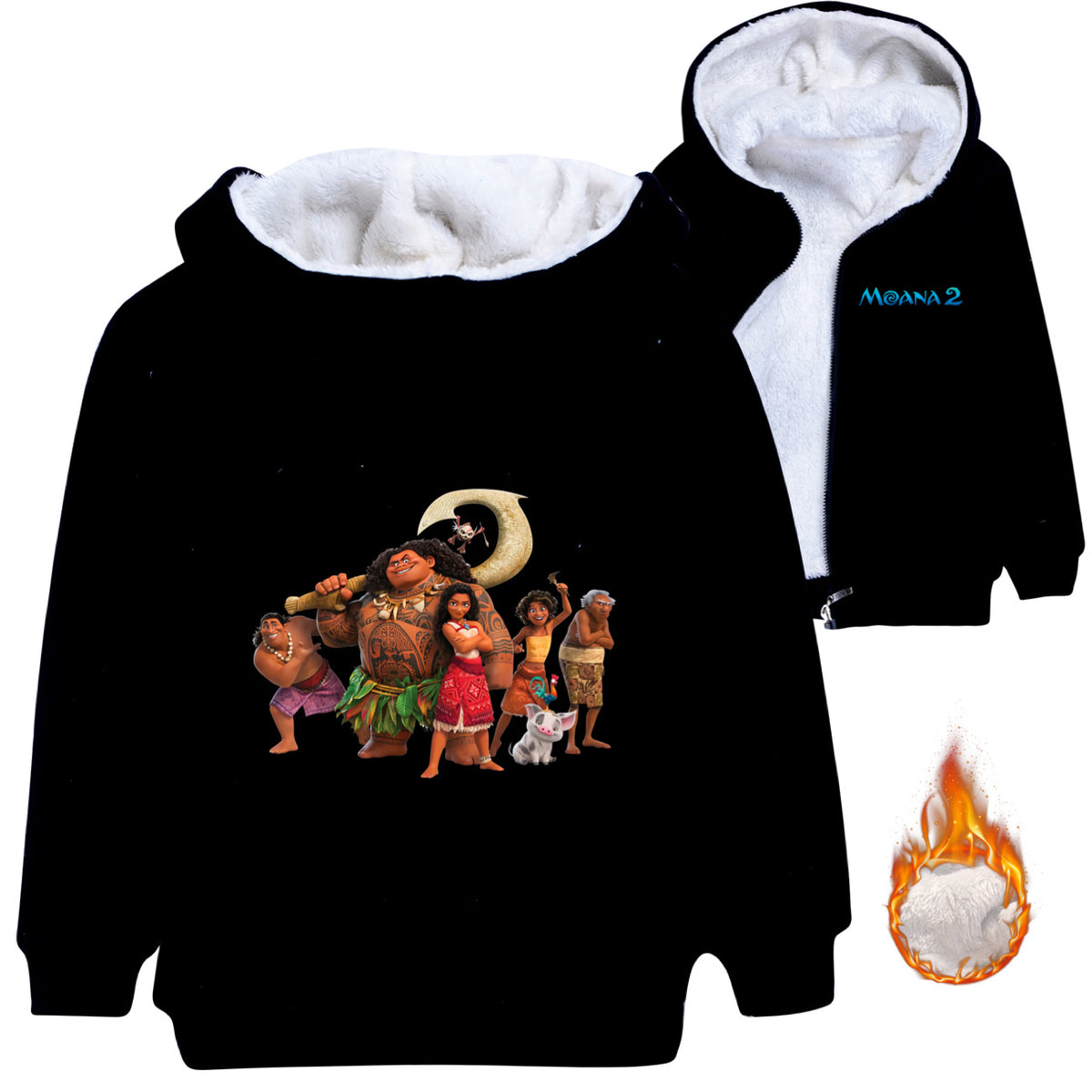 Moana2 Sherpa Lined Hoodie Fleece Sweatshirt Full Zip Hooded Jacket for Kids