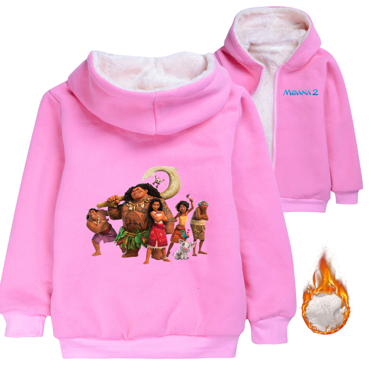 Moana2 Sherpa Lined Hoodie Fleece Sweatshirt Full Zip Hooded Jacket for Kids