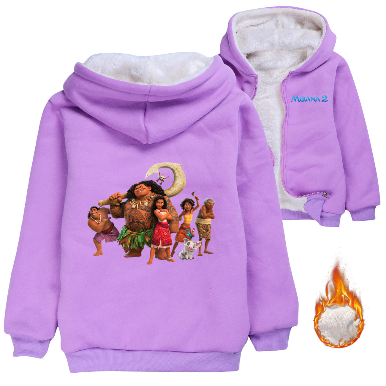 Moana2 Sherpa Lined Hoodie Fleece Sweatshirt Full Zip Hooded Jacket for Kids