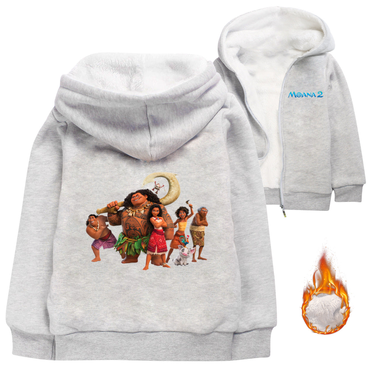 Moana2 Sherpa Lined Hoodie Fleece Sweatshirt Full Zip Hooded Jacket for Kids