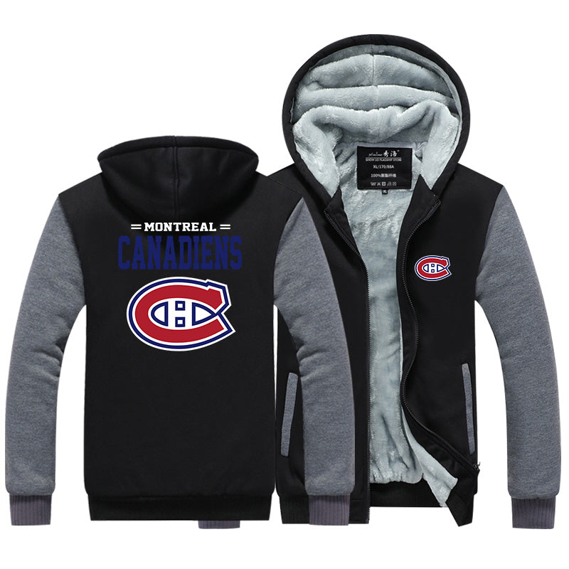 Montreal Canadiens Jackets Hockey Team Unisex Lined Hoodie Fleece Sweatshirt Full Zipper Hooded Thicken Jacket