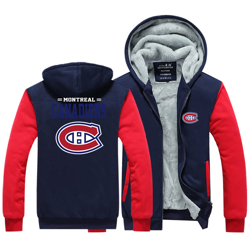 Montreal Canadiens Jackets Hockey Team Unisex Lined Hoodie Fleece Sweatshirt Full Zipper Hooded Thicken Jacket