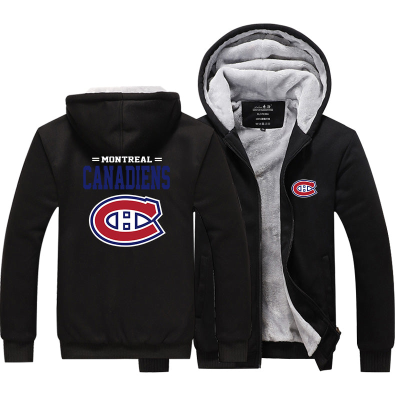 Montreal Canadiens Jackets Hockey Team Unisex Lined Hoodie Fleece Sweatshirt Full Zipper Hooded Thicken Jacket