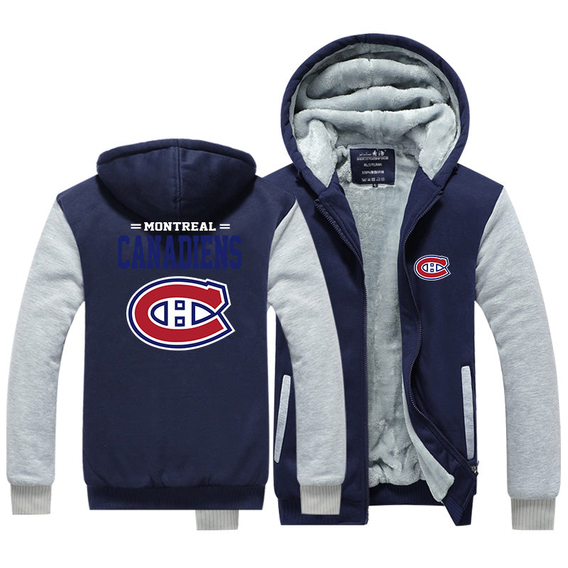 Montreal Canadiens Jackets Hockey Team Unisex Lined Hoodie Fleece Sweatshirt Full Zipper Hooded Thicken Jacket