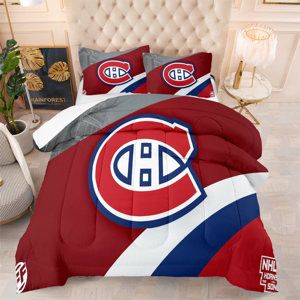 Montreal Hockey Canadiens Comforter Pillowcases 3PC Sets Blanket All Season Reversible Quilted Duvet