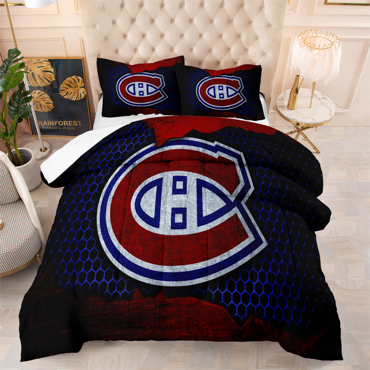 Montreal Hockey Canadiens Comforter Pillowcases 3PC Sets Blanket All Season Reversible Quilted Duvet