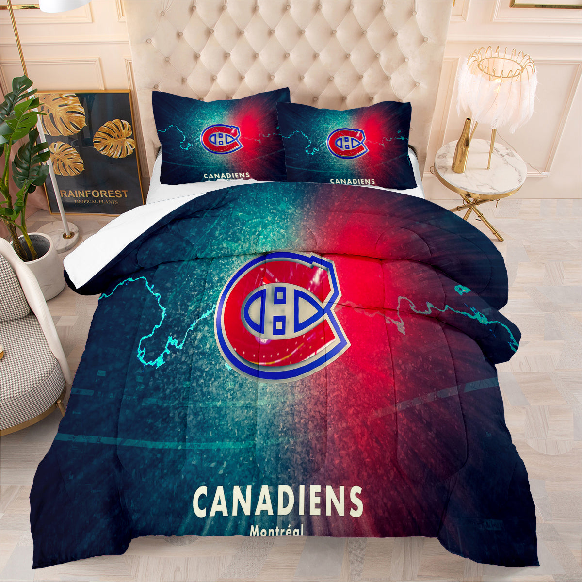 Montreal Hockey Canadiens Comforter Pillowcases 3PC Sets Blanket All Season Reversible Quilted Duvet