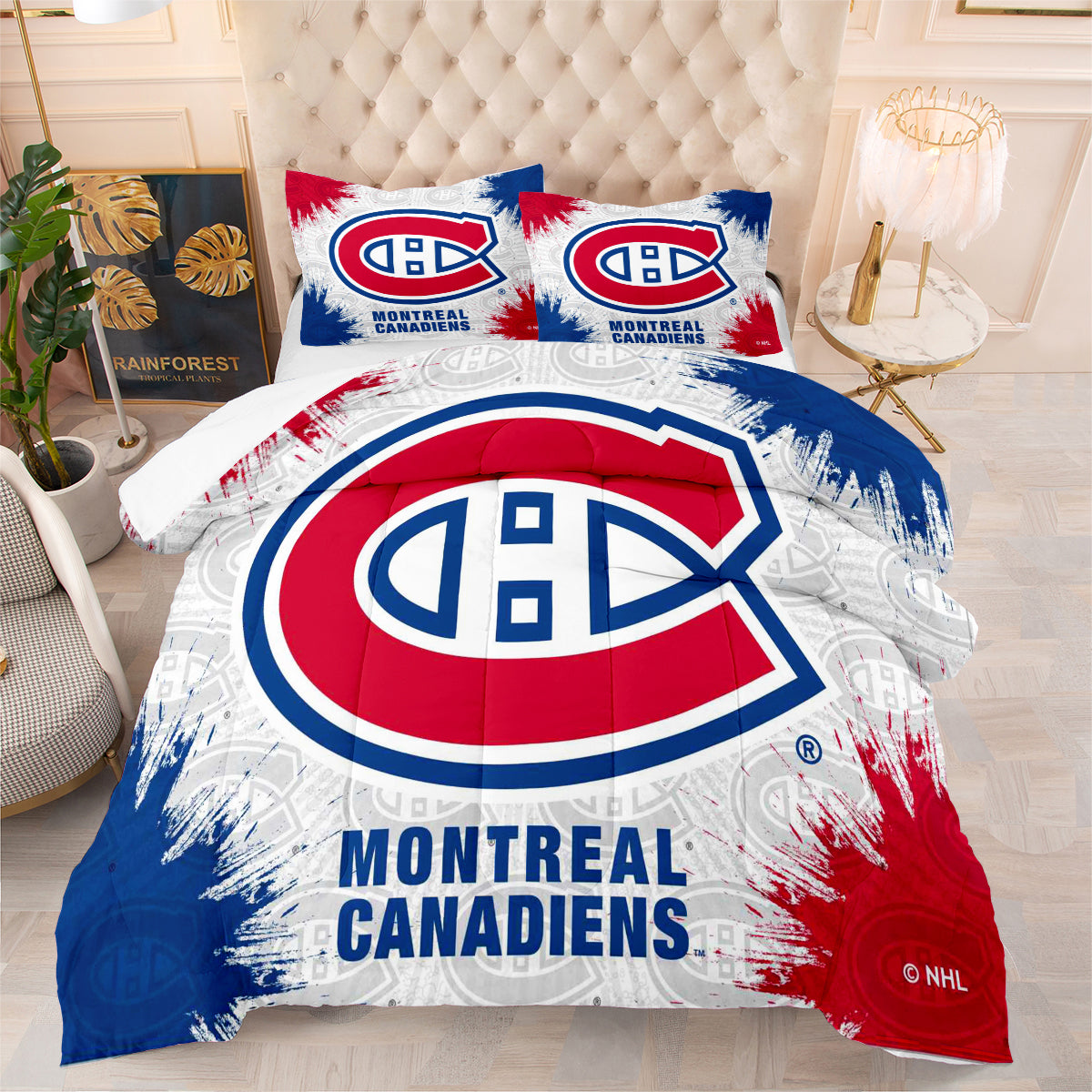 Montreal Hockey Canadiens Comforter Pillowcases 3PC Sets Blanket All Season Reversible Quilted Duvet