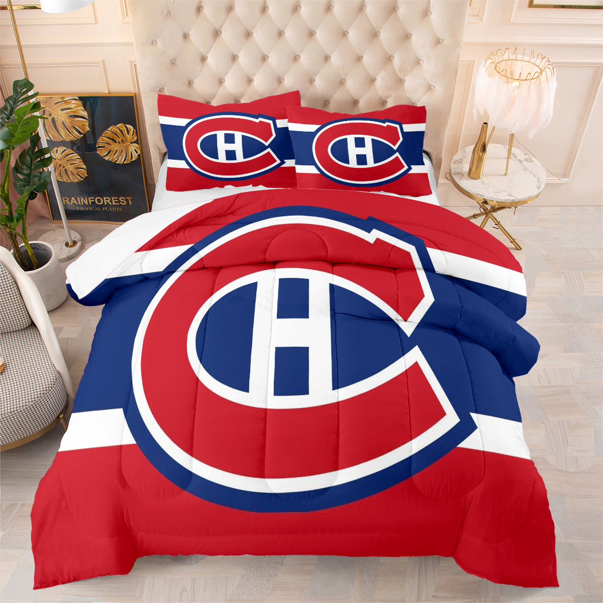 Montreal Hockey Canadiens Comforter Pillowcases 3PC Sets Blanket All Season Reversible Quilted Duvet