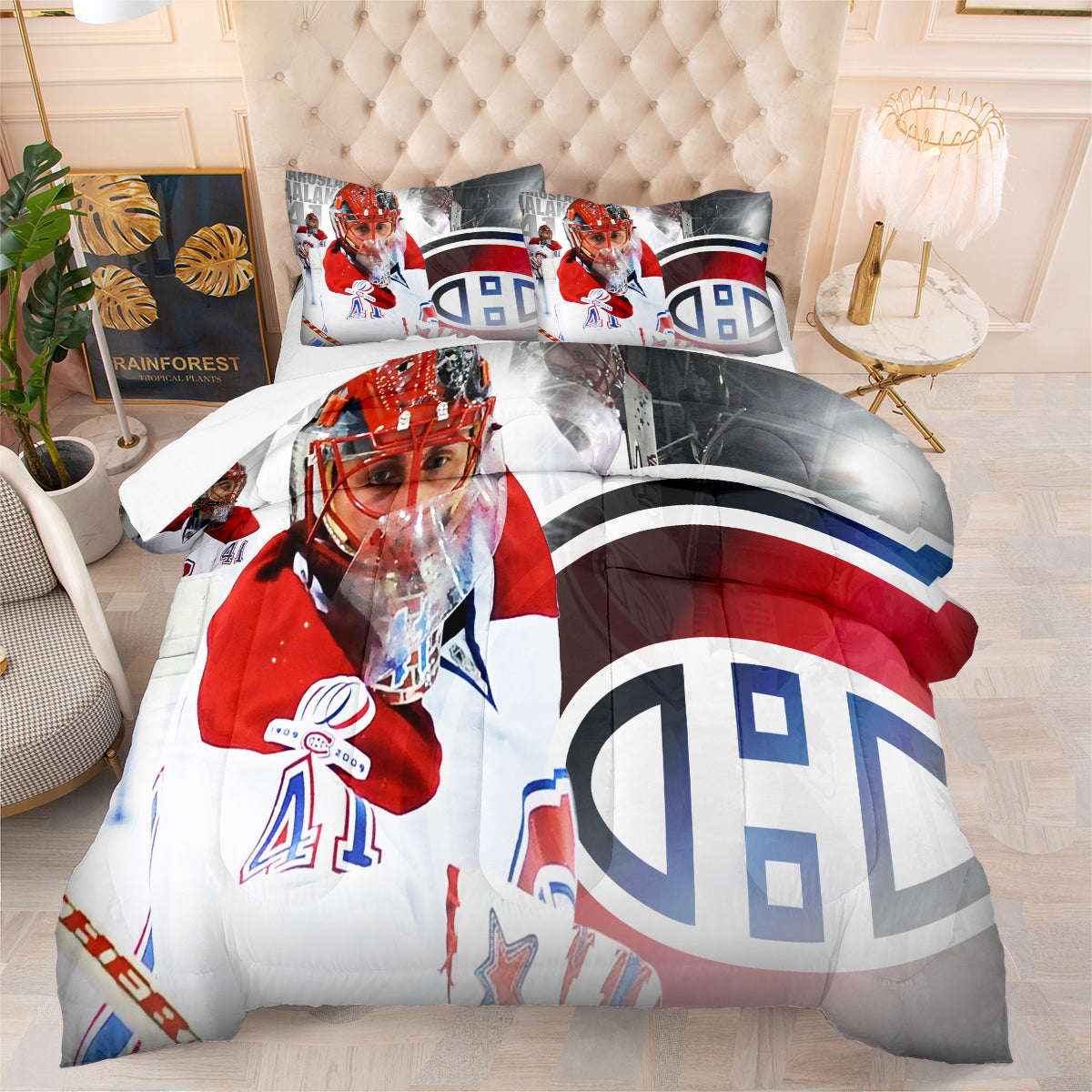 Montreal Hockey Canadiens Comforter Pillowcases 3PC Sets Blanket All Season Reversible Quilted Duvet