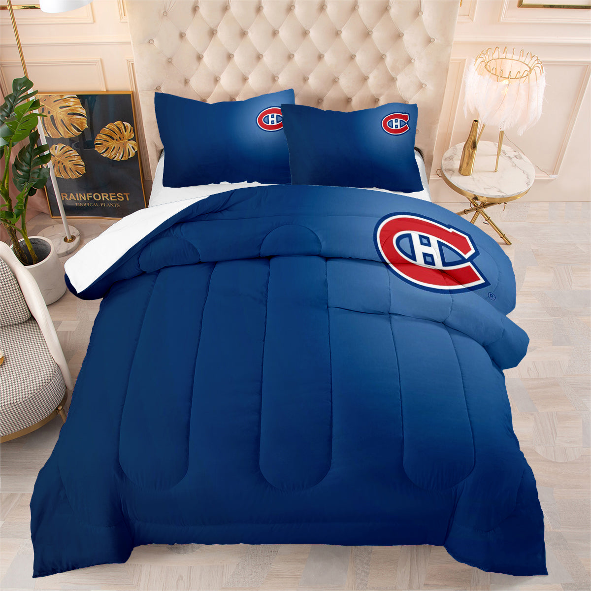 Montreal Hockey Canadiens Comforter Pillowcases 3PC Sets Blanket All Season Reversible Quilted Duvet