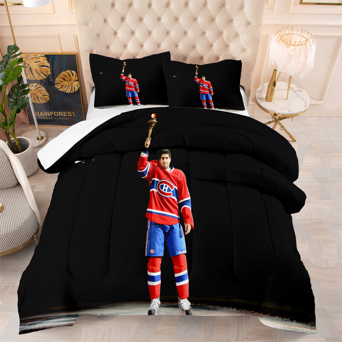 Montreal Hockey Canadiens Comforter Pillowcases 3PC Sets Blanket All Season Reversible Quilted Duvet