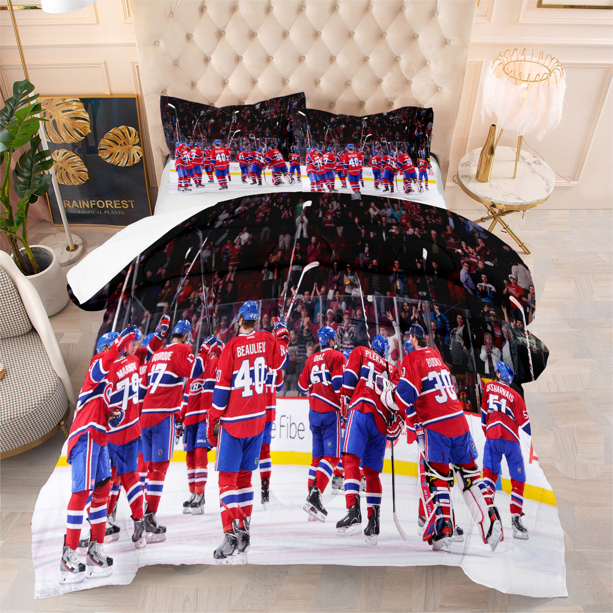 Montreal Hockey Canadiens Comforter Pillowcases 3PC Sets Blanket All Season Reversible Quilted Duvet