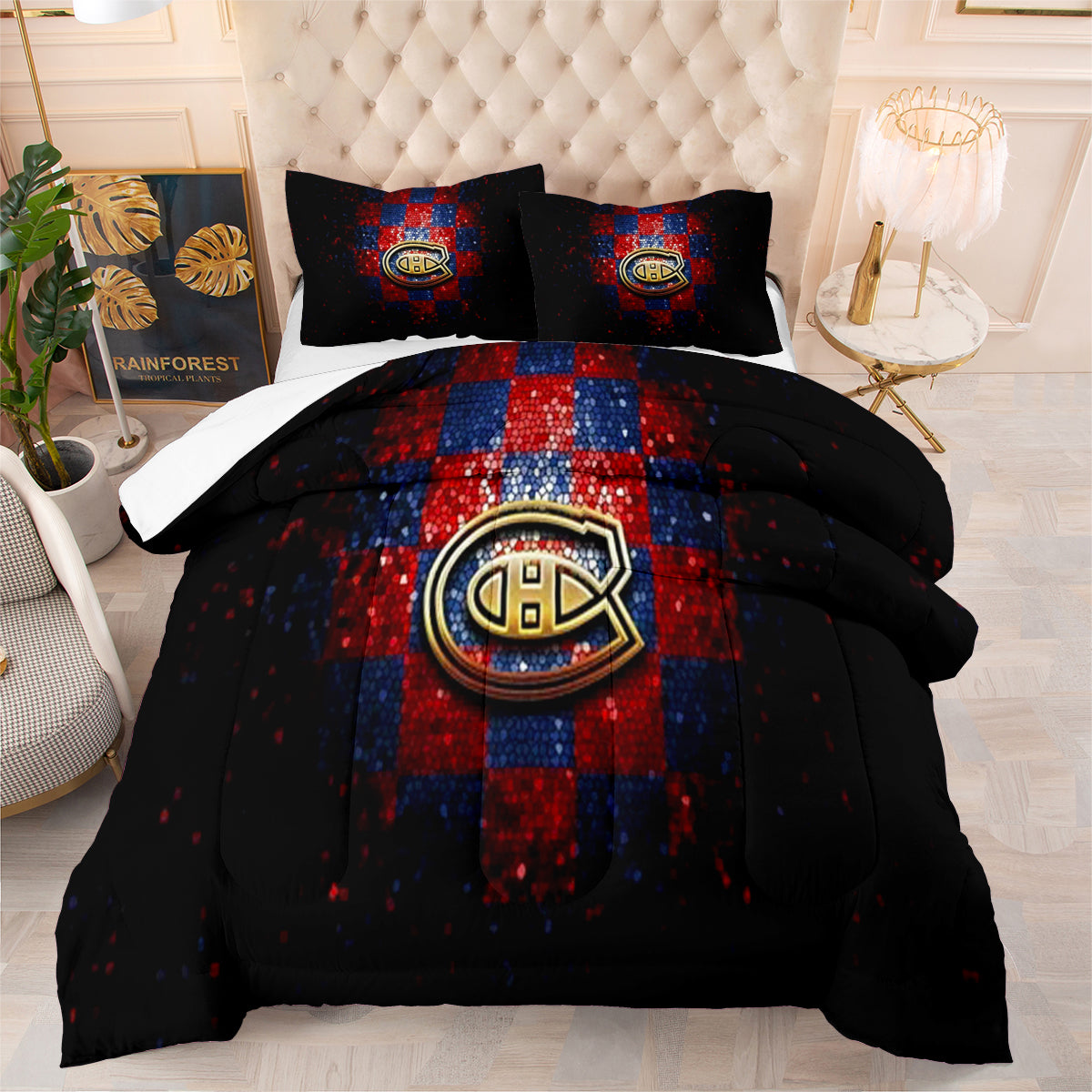 Montreal Hockey Canadiens Comforter Pillowcases 3PC Sets Blanket All Season Reversible Quilted Duvet