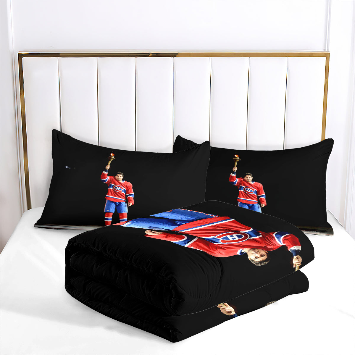 Montreal Hockey Canadiens Comforter Pillowcases 3PC Sets Blanket All Season Reversible Quilted Duvet