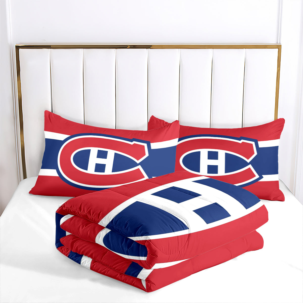 Montreal Hockey Canadiens Comforter Pillowcases 3PC Sets Blanket All Season Reversible Quilted Duvet