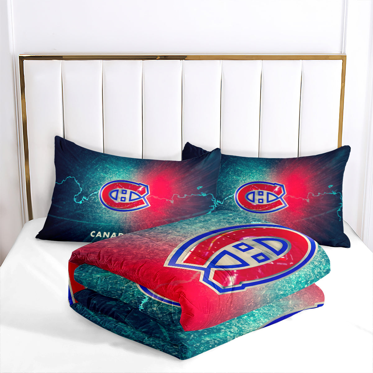 Montreal Hockey Canadiens Comforter Pillowcases 3PC Sets Blanket All Season Reversible Quilted Duvet