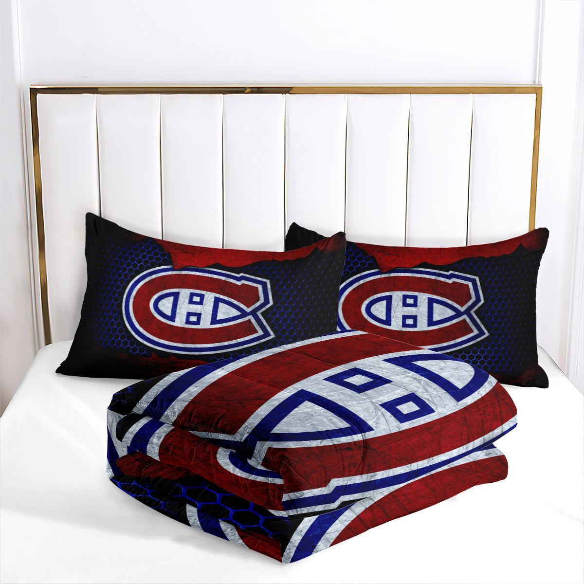 Montreal Hockey Canadiens Comforter Pillowcases 3PC Sets Blanket All Season Reversible Quilted Duvet