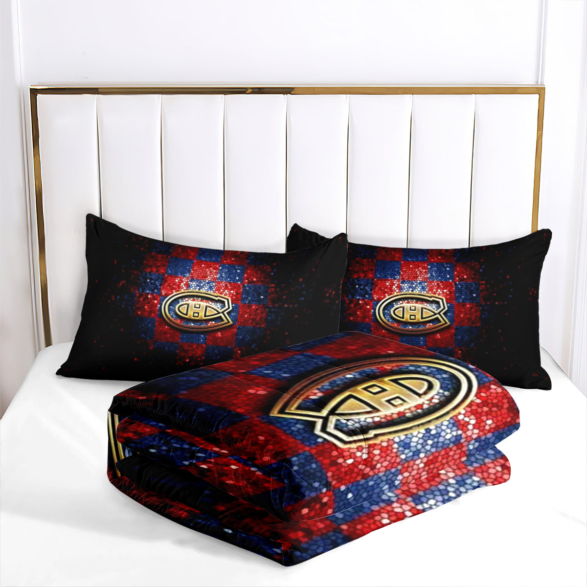 Montreal Hockey Canadiens Comforter Pillowcases 3PC Sets Blanket All Season Reversible Quilted Duvet