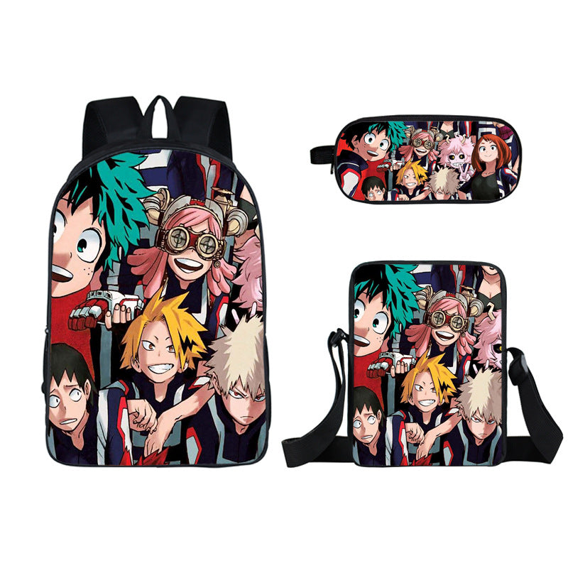 My Hero Academia Full Printed Backpack Schoolbag Travel Notebook Bag Lunch Bag Pencil Bag for Kids Students 3PCS