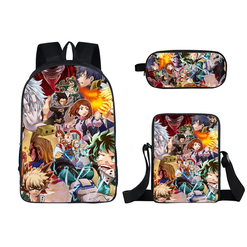 My Hero Academia Full Printed Backpack Schoolbag Travel Notebook Bag Lunch Bag Pencil Bag for Kids Students 3PCS