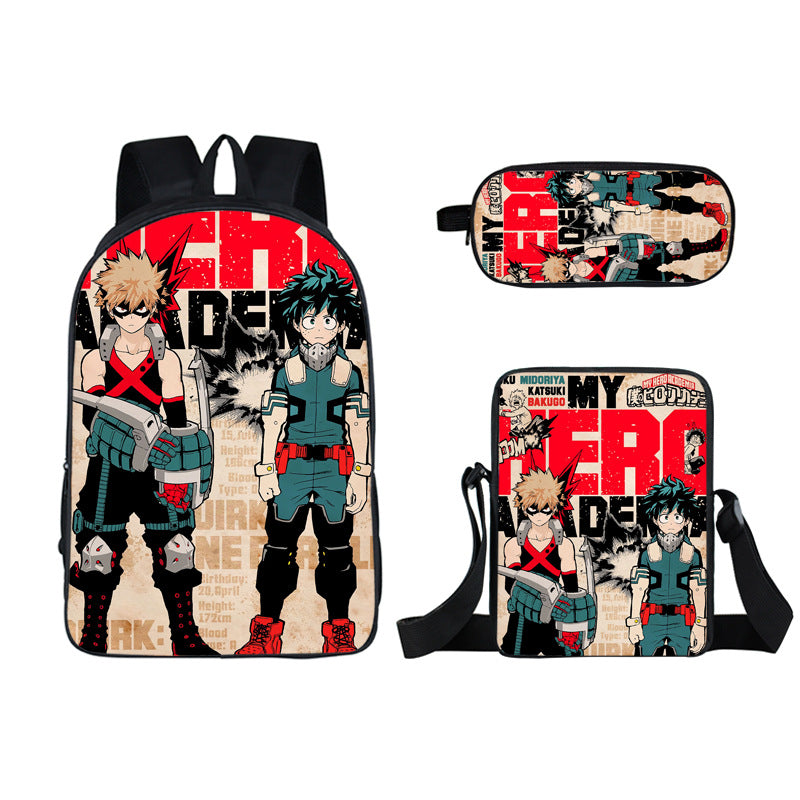 My Hero Academia Full Printed Backpack Schoolbag Travel Notebook Bag Lunch Bag Pencil Bag for Kids Students 3PCS