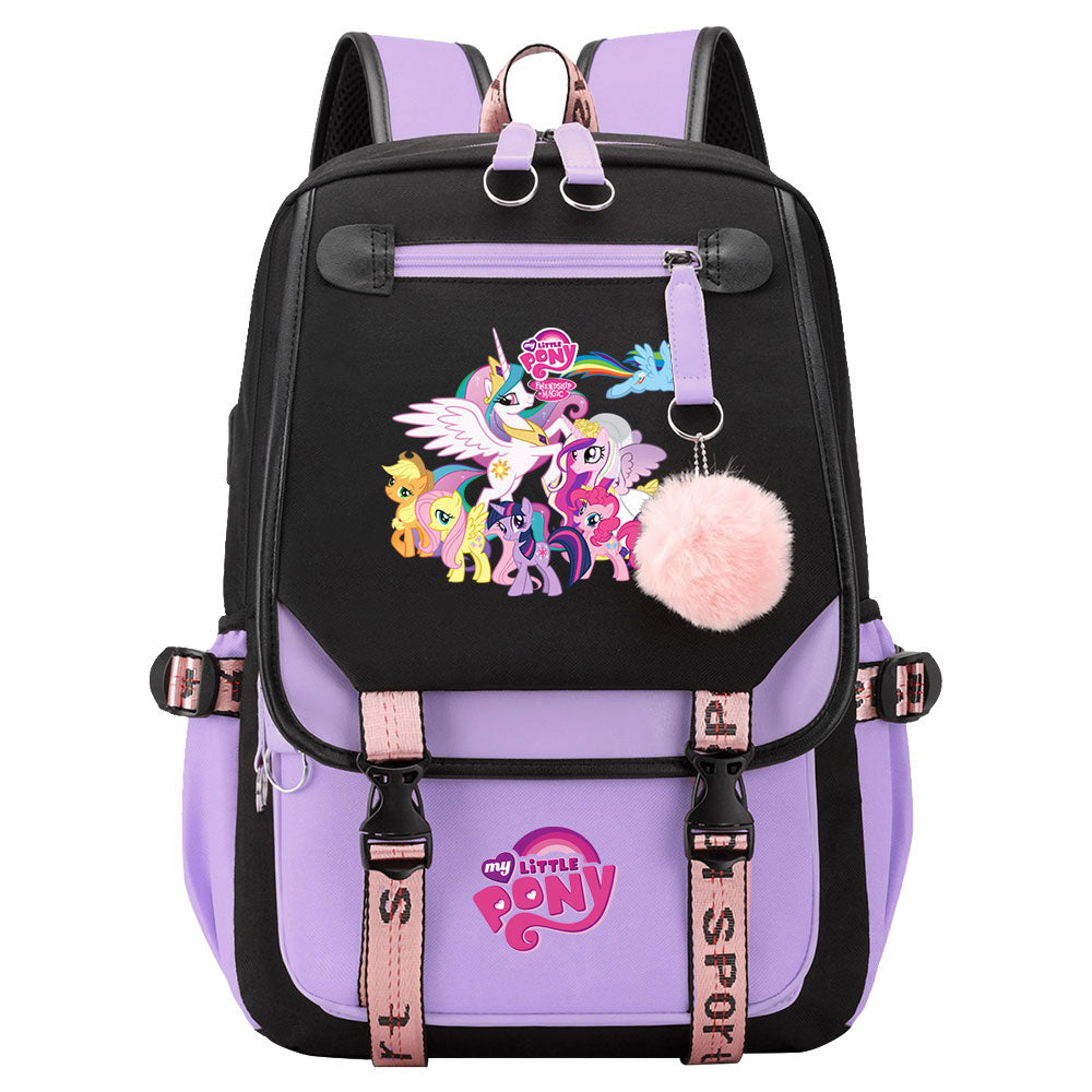 My Little Pony Waterproof Backpack School Notebook Travel Bag USB Charging