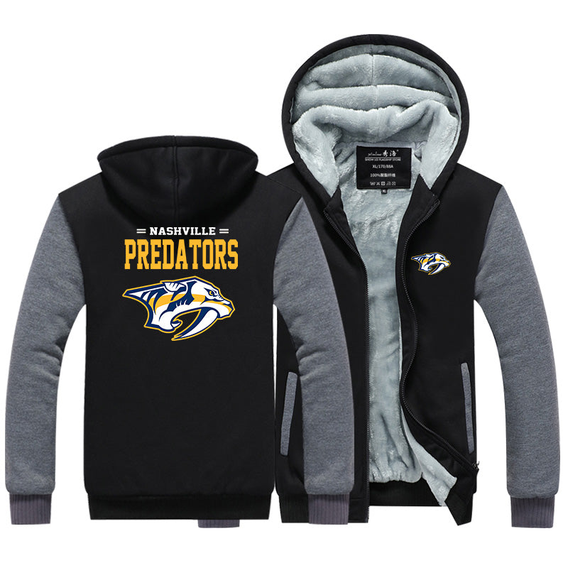 Nashville Predators Jackets Hockey Team Unisex Lined Hoodie Fleece Sweatshirt Full Zipper Hooded Thicken Jacket