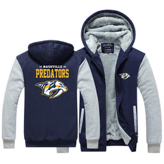 Nashville Predators Jackets Hockey Team Unisex Lined Hoodie Fleece Sweatshirt Full Zipper Hooded Thicken Jacket