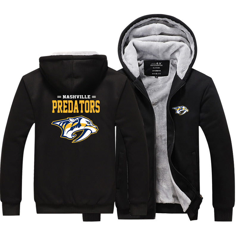 Nashville Predators Jackets Hockey Team Unisex Lined Hoodie Fleece Sweatshirt Full Zipper Hooded Thicken Jacket