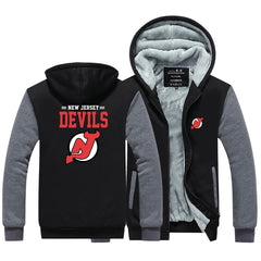 New Jersey Devils Hockey Team Unisex Lined Hoodie Fleece Sweatshirt Full Zipper Hooded Thicken Jacket