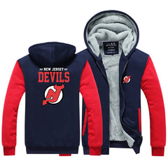 New Jersey Devils Hockey Team Unisex Lined Hoodie Fleece Sweatshirt Full Zipper Hooded Thicken Jacket