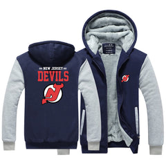 New Jersey Devils Hockey Team Unisex Lined Hoodie Fleece Sweatshirt Full Zipper Hooded Thicken Jacket