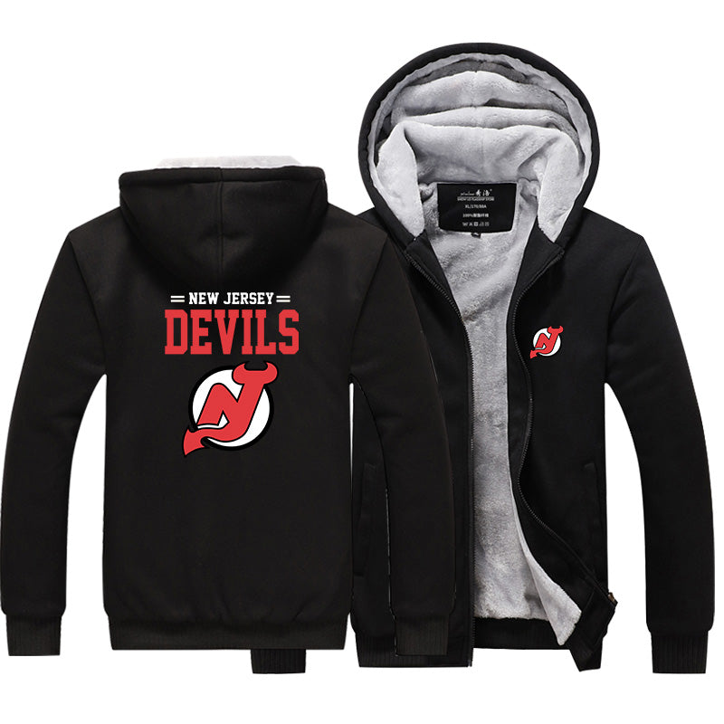 New Jersey Devils Hockey Team Unisex Lined Hoodie Fleece Sweatshirt Full Zipper Hooded Thicken Jacket