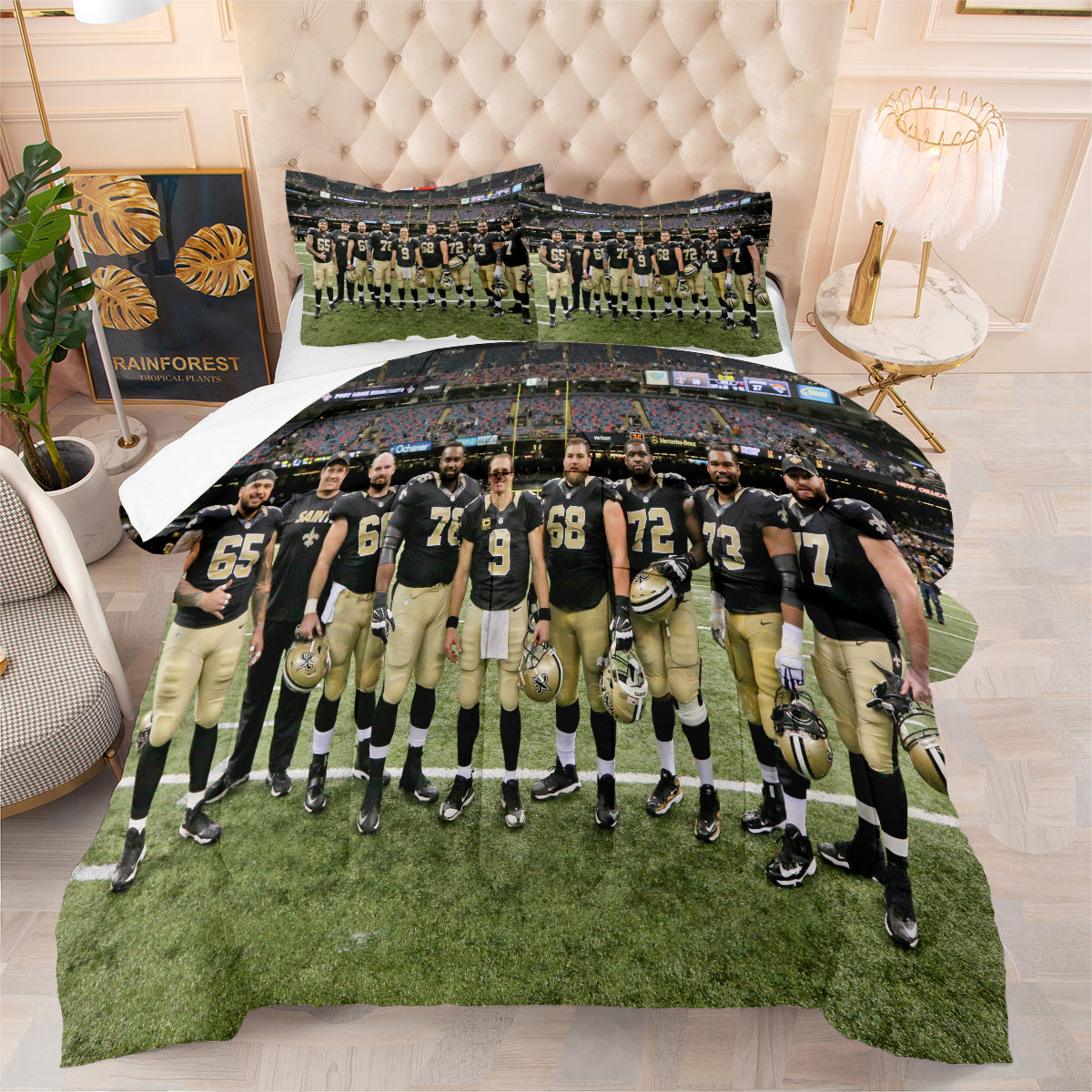 New Orleans Rugby Saints Comforter Pillowcases 3PC Sets Blanket All Season Reversible Quilted Duvet