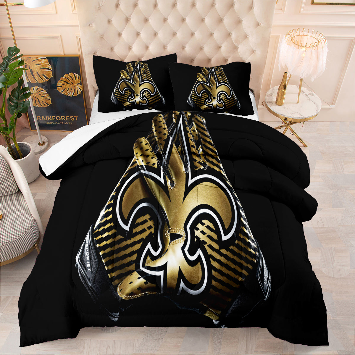 New Orleans Rugby Saints Comforter Pillowcases 3PC Sets Blanket All Season Reversible Quilted Duvet