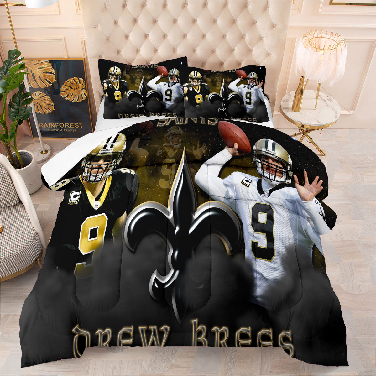 New Orleans Rugby Saints Comforter Pillowcases 3PC Sets Blanket All Season Reversible Quilted Duvet