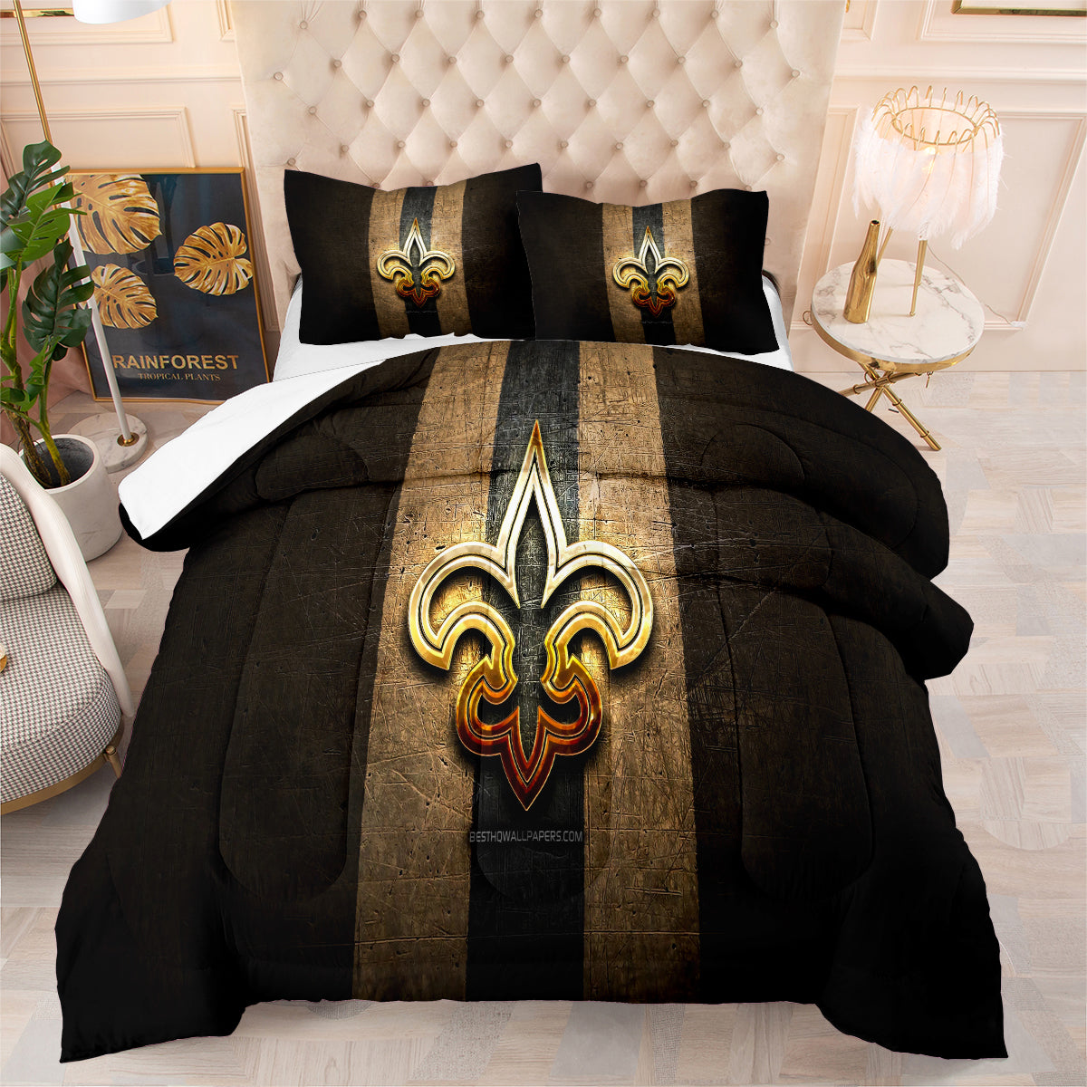 New Orleans Rugby Saints Comforter Pillowcases 3PC Sets Blanket All Season Reversible Quilted Duvet