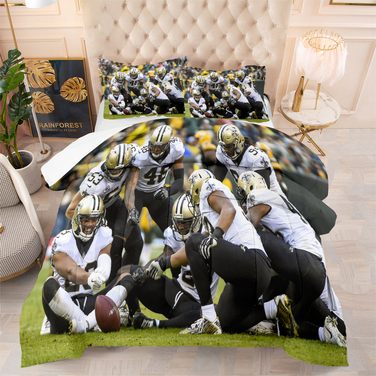 New Orleans Rugby Saints Comforter Pillowcases 3PC Sets Blanket All Season Reversible Quilted Duvet