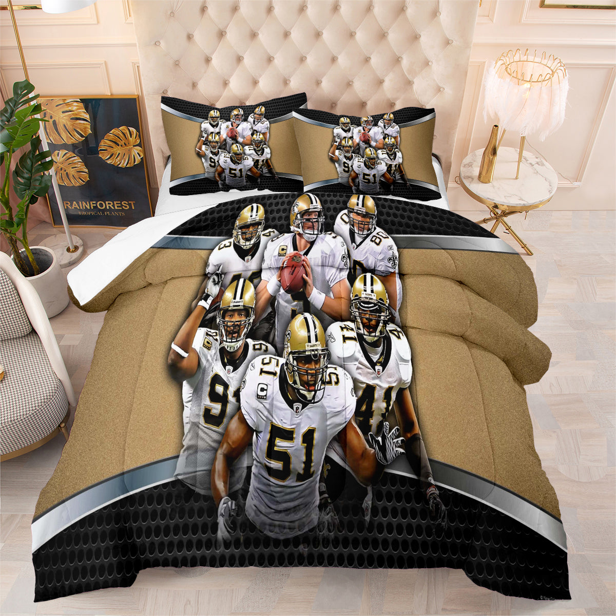 New Orleans Rugby Saints Comforter Pillowcases 3PC Sets Blanket All Season Reversible Quilted Duvet