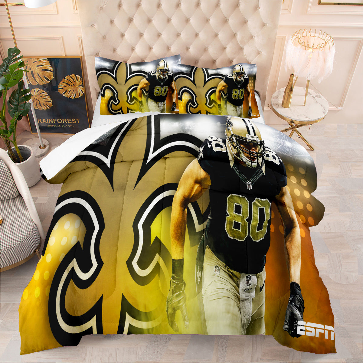 New Orleans Rugby Saints Comforter Pillowcases 3PC Sets Blanket All Season Reversible Quilted Duvet