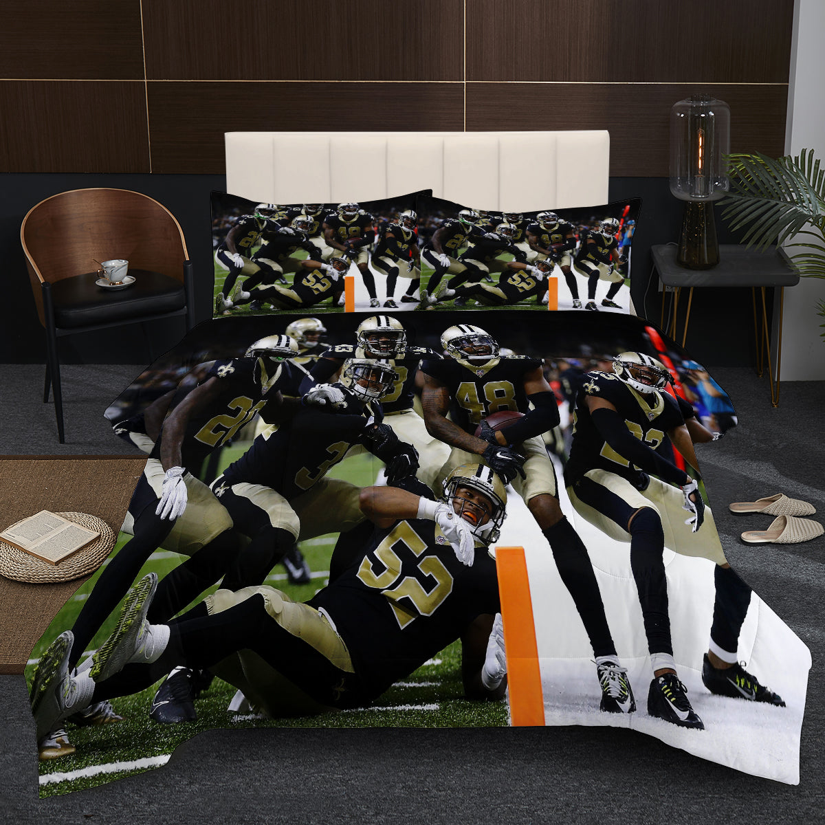 New Orleans Rugby Saints Comforter Pillowcases 3PC Sets Blanket All Season Reversible Quilted Duvet