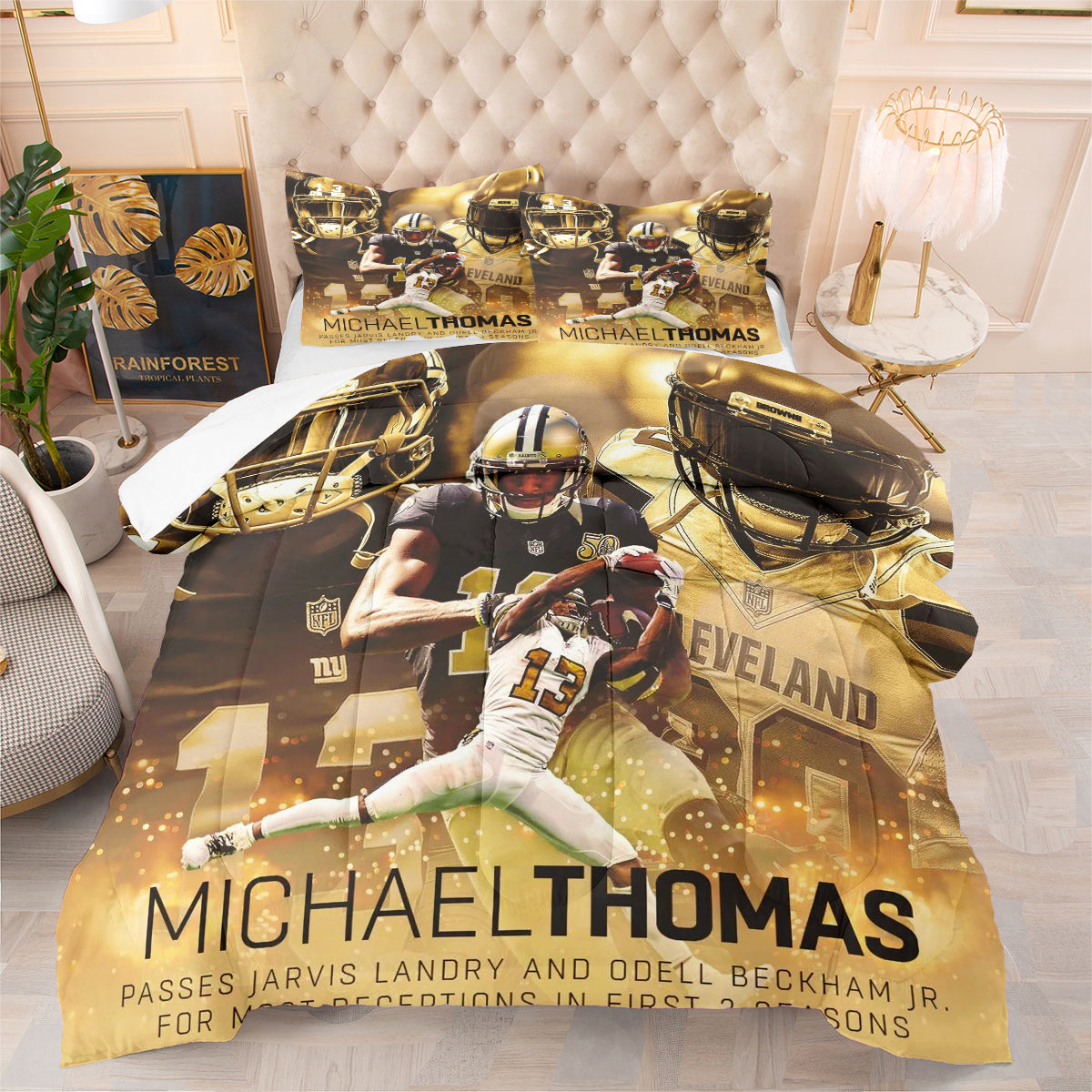 New Orleans Rugby Saints Comforter Pillowcases 3PC Sets Blanket All Season Reversible Quilted Duvet