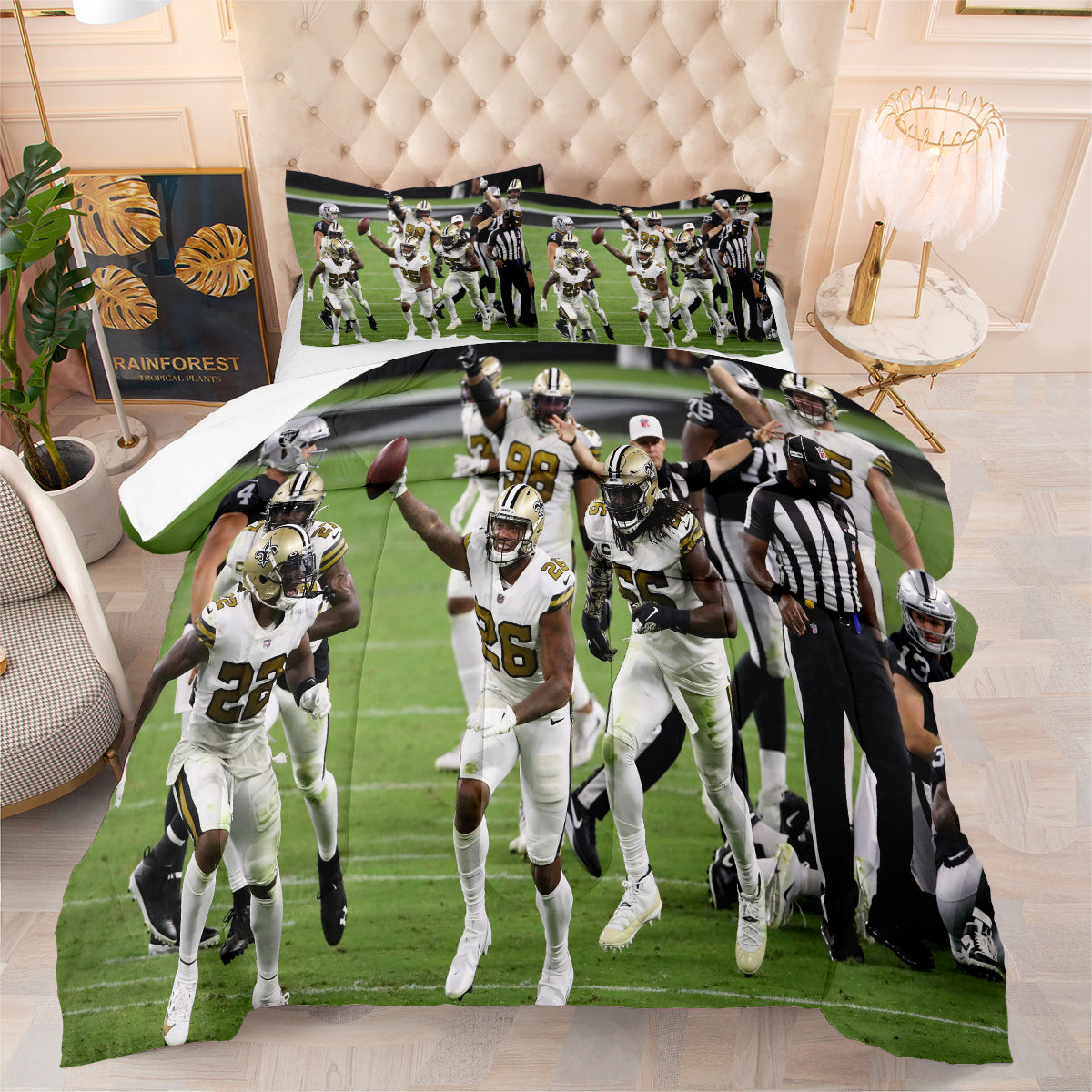 New Orleans Rugby Saints Comforter Pillowcases 3PC Sets Blanket All Season Reversible Quilted Duvet