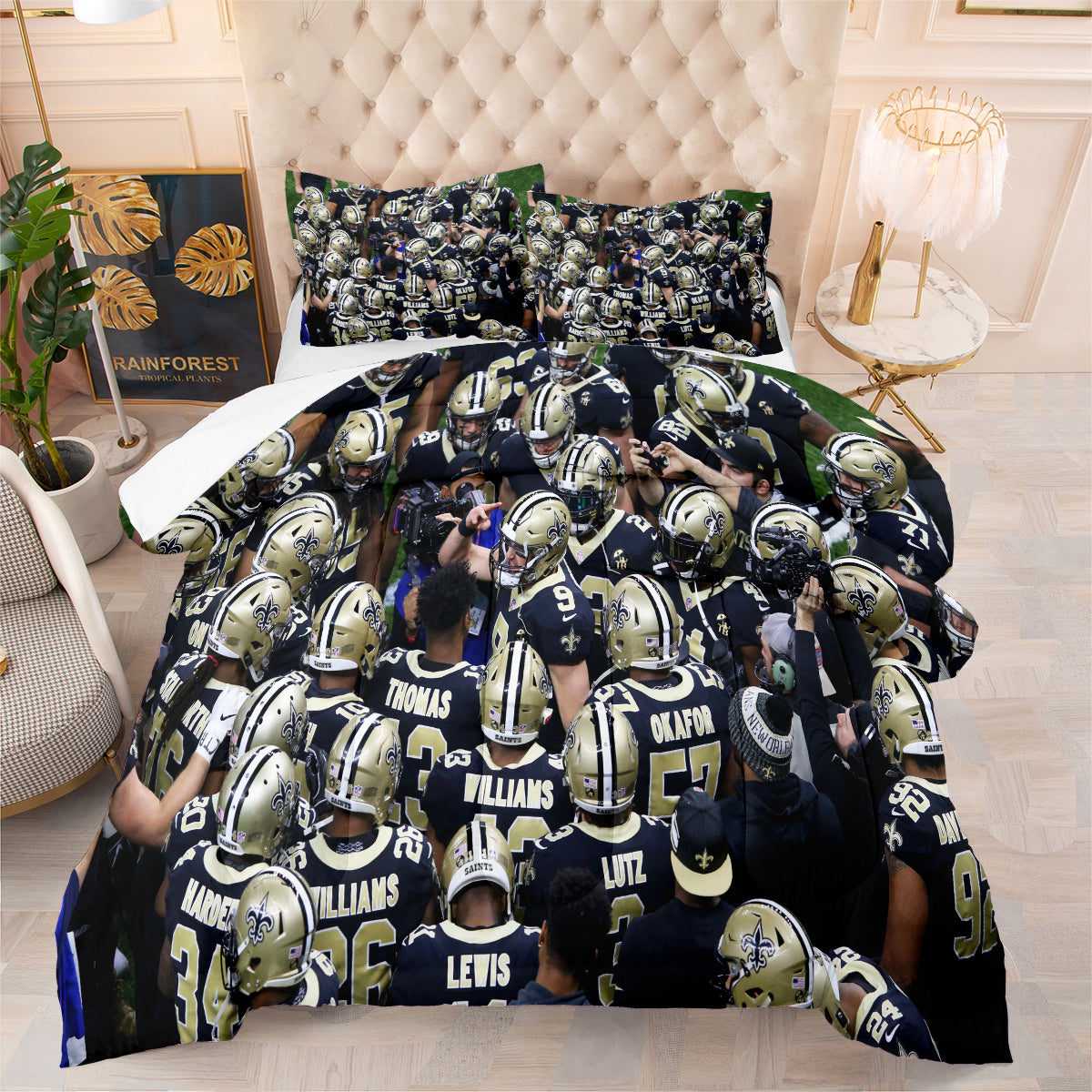 New Orleans Rugby Saints Comforter Pillowcases 3PC Sets Blanket All Season Reversible Quilted Duvet