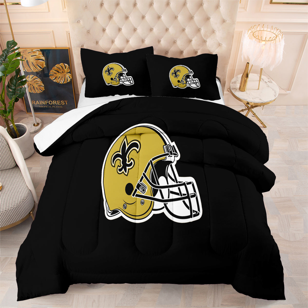 New Orleans Rugby Saints Comforter Pillowcases 3PC Sets Blanket All Season Reversible Quilted Duvet